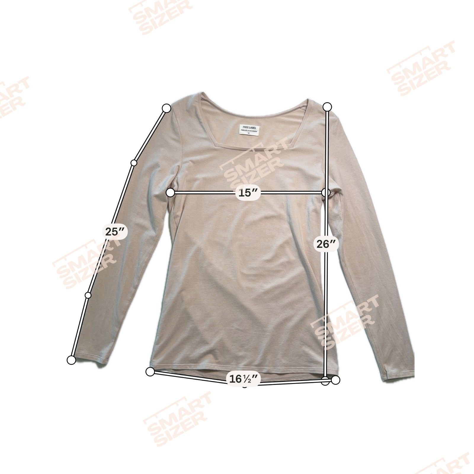Free Label Tan Square Neck Long Sleeve Top Size M Made In Canada — image 4 of 4
